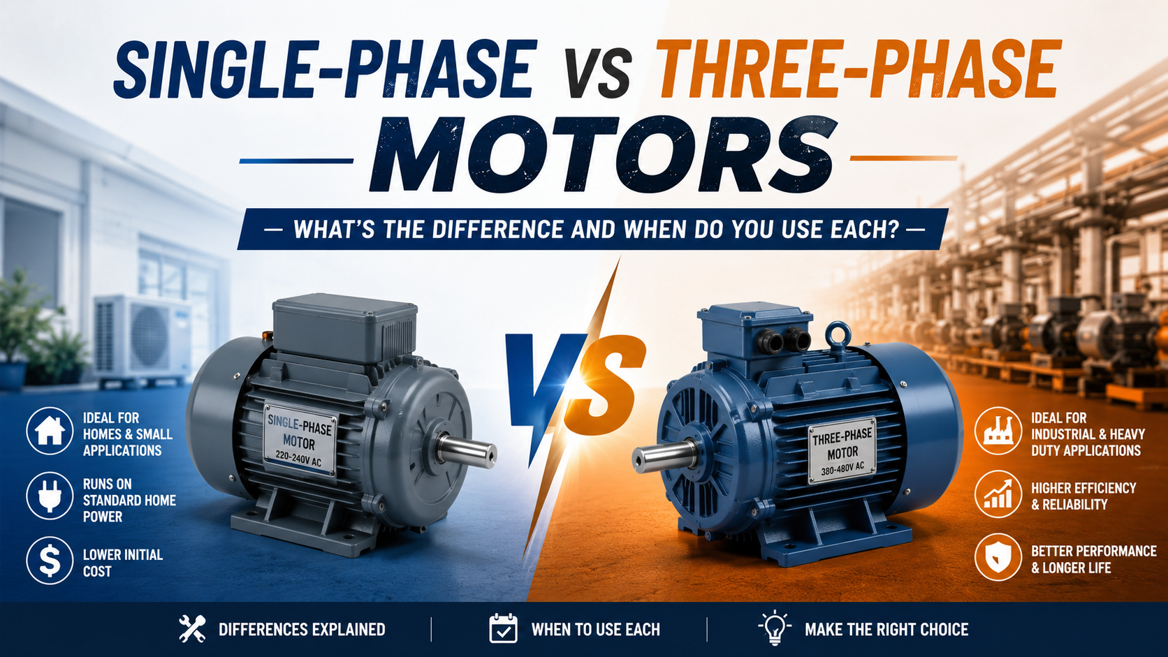 Single-phase vs Three-phase motors — What's the Difference and When Do You Use Each?