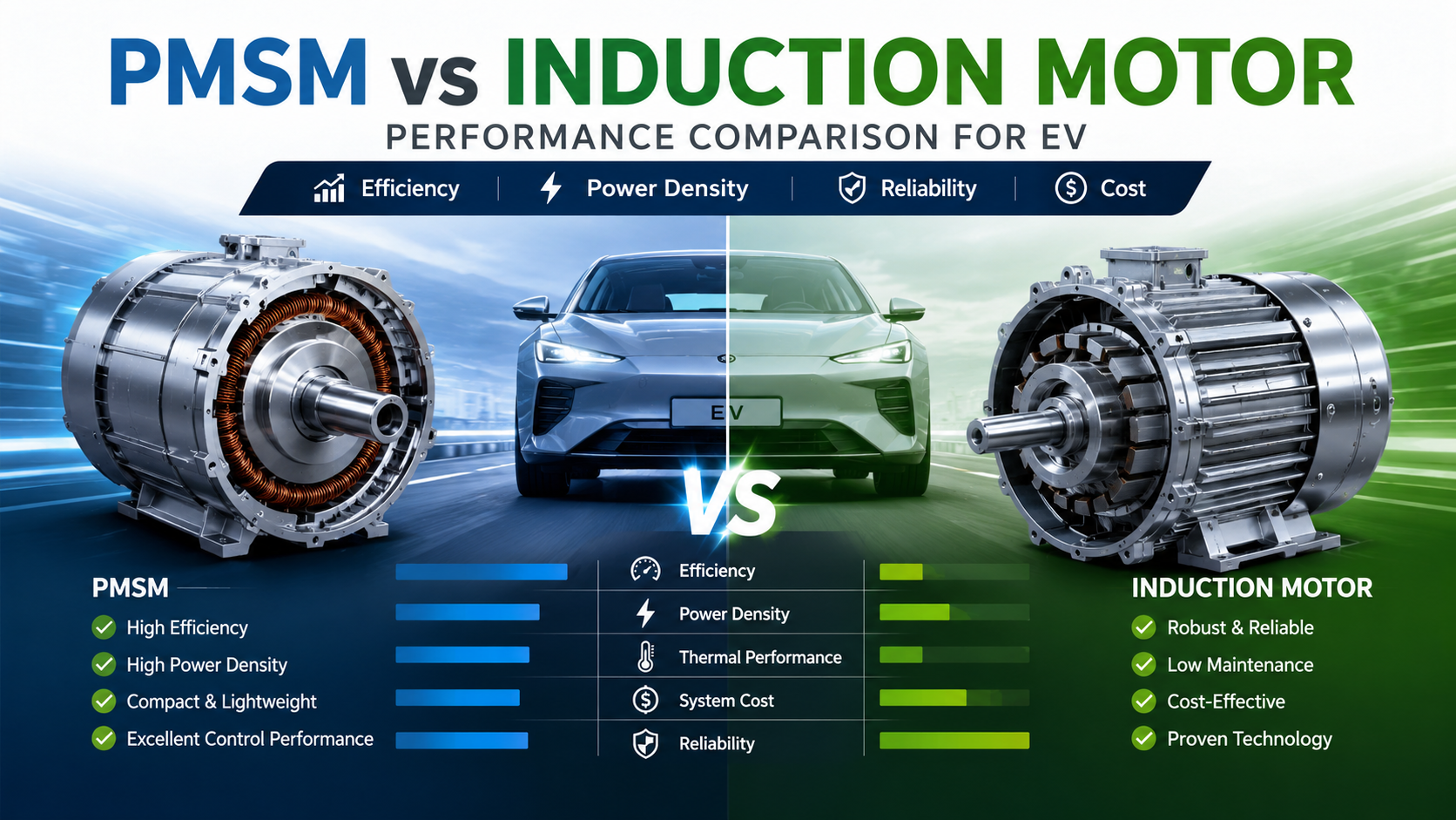 Compare PMSM vs Induction Motor Performance for EV