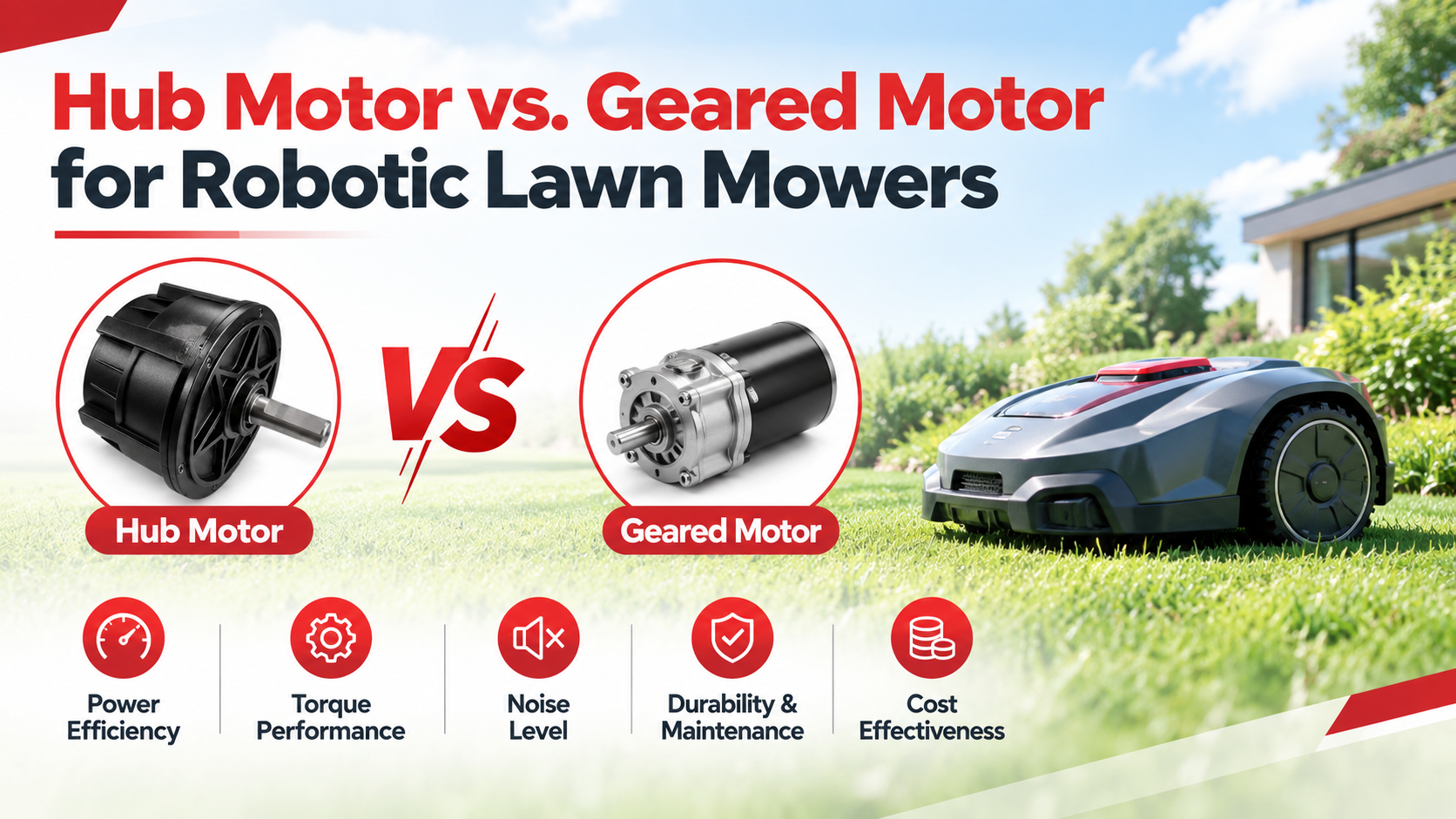 Hub Motor vs. Geared Motor for Robotic Lawn Mowers